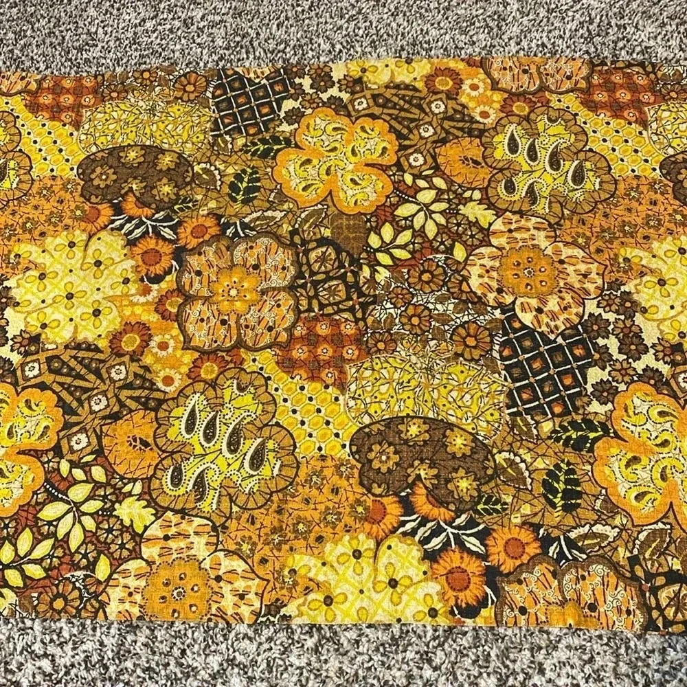 Vintage Fabric Table Runner Browns/orange/yellow/cream Paisley Floral